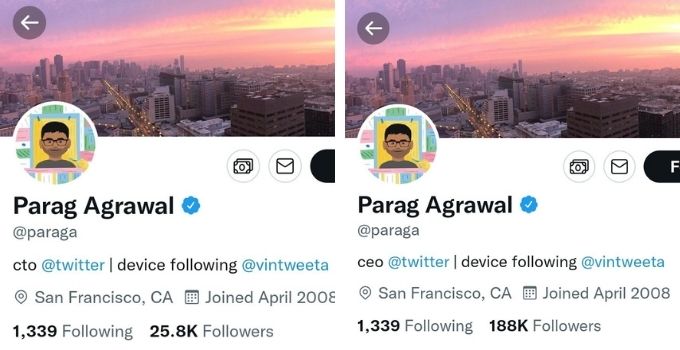 Parag Agarwal Twitter follower growth after promotion